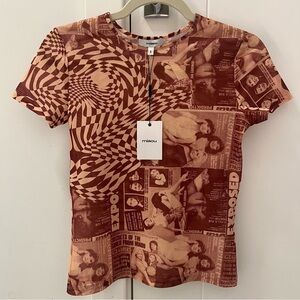 Miaou Printed Crew Neck T-Shirt- Size S; New with Tags